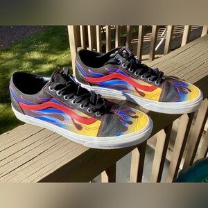 Vans Men's Sneakers with Flame Design - Black, Red, Yellow